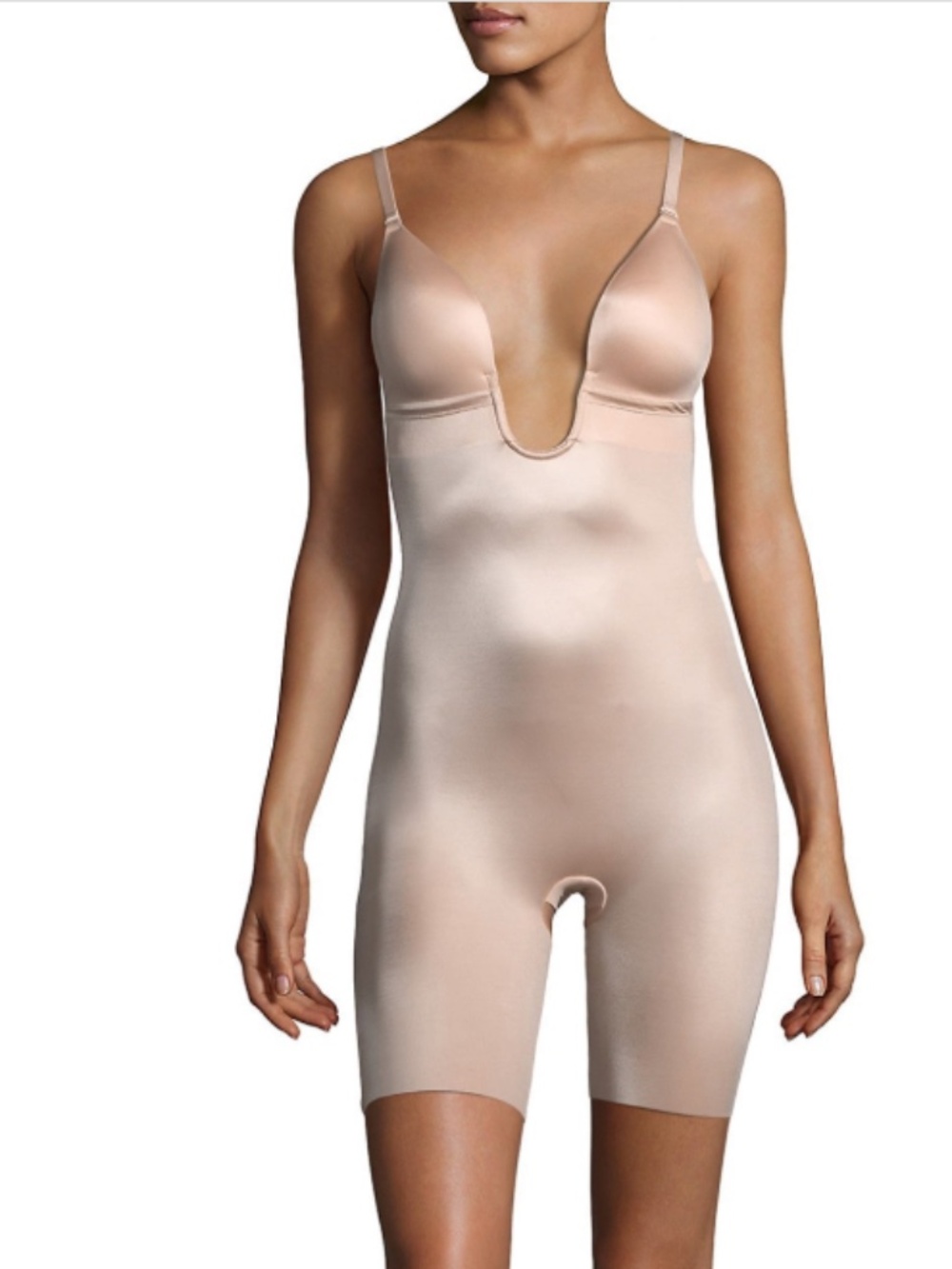 Spanx Suit Your Fancy Plunge Low-Back Mid-Thigh Bodysuit Size S 12455